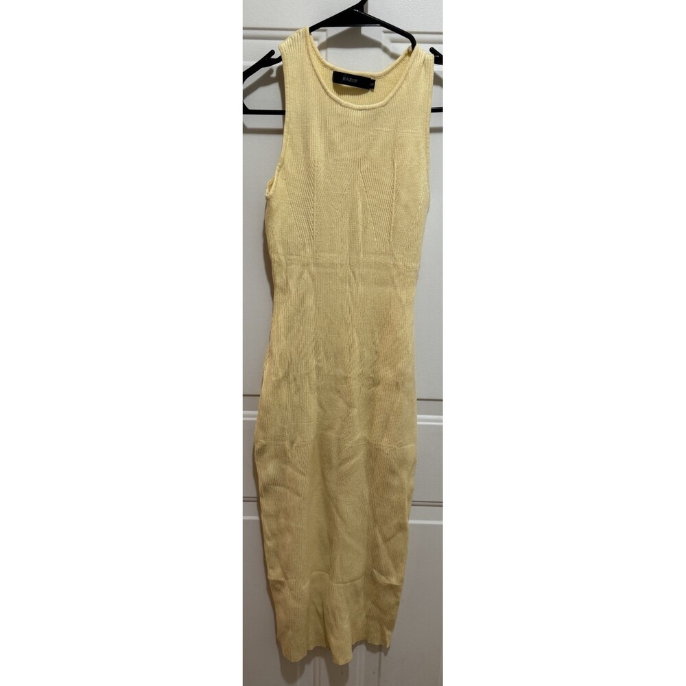 Nwot Womens Haeof Yellow Ribbed Full Length Sleeveless Sweater Dress Small